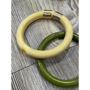2 Vintage Bakelite Bangle Bracelets Swirly Yellow Green Costume Jewelry Lot 15